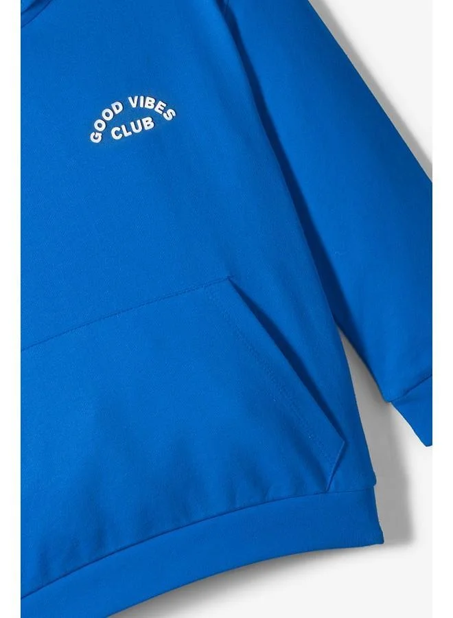 جون June Kids Hooded Embossed Printed Cotton Sweatshirt Saxe