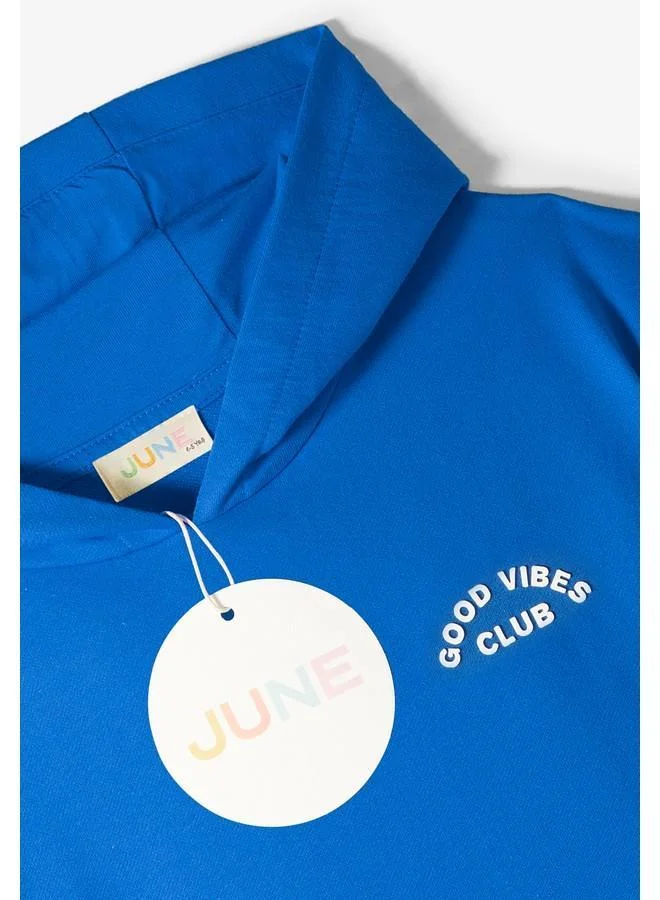 جون June Kids Hooded Embossed Printed Cotton Sweatshirt Saxe