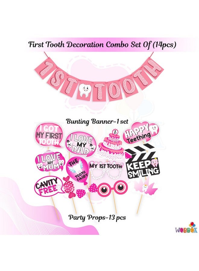 WOBBOX أكسسوارات حفلة صور أول سن من ووبوكس (13 قطعة) مع لافتة أول سن، بالون بلون وردي، زينة أول سن، عناصر زينة أول سن للرضع، تصميم 9 (WOBOX1992) - Image 2