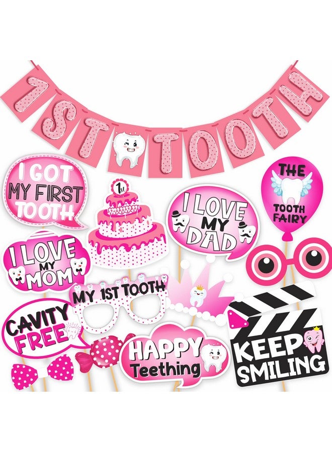 WOBBOX أكسسوارات حفلة صور أول سن من ووبوكس (13 قطعة) مع لافتة أول سن، بالون بلون وردي، زينة أول سن، عناصر زينة أول سن للرضع، تصميم 9 (WOBOX1992) - Image 1