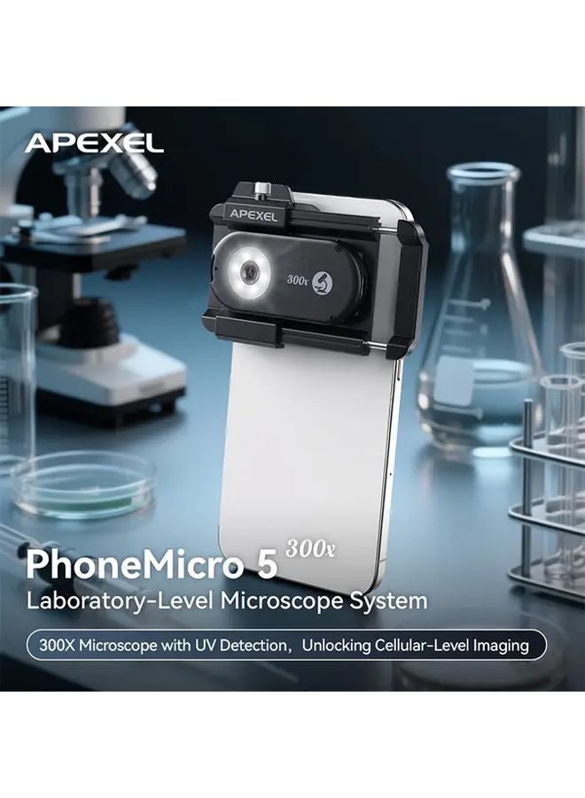 Apexel Black 300X Phone Microscope Lens With LED Light CPL Filter - Image 4