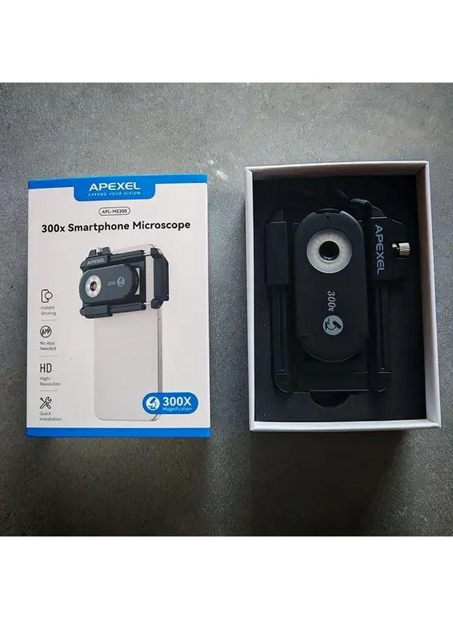 Apexel Black 300X Phone Microscope Lens With LED Light CPL Filter - Image 1