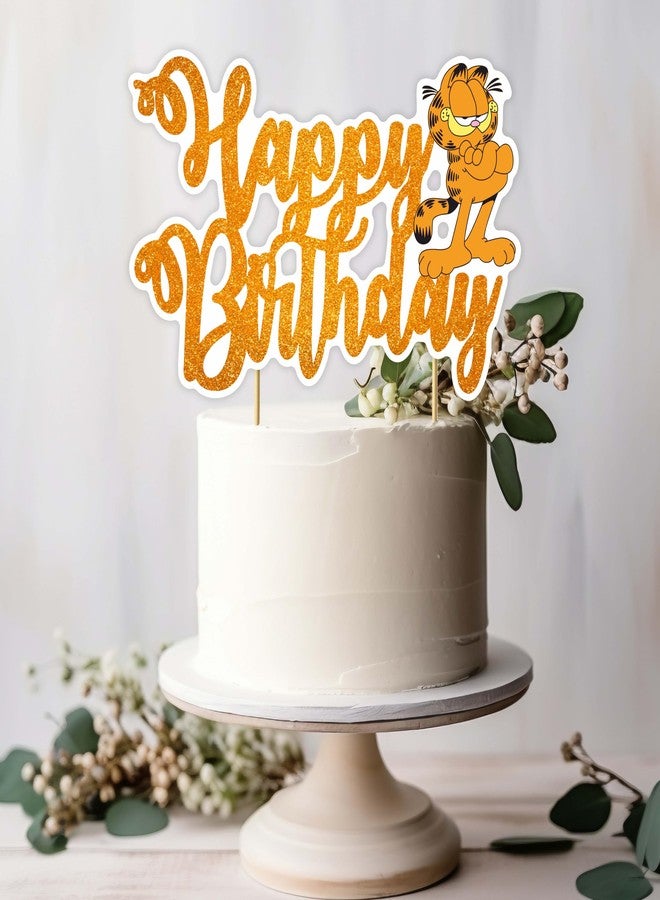 Seyal Gaarfield Happy Birthday Cake Topper - Funny Cat Cartoon Party Decoration for Boys and Girls - Comic Style Cake Decor for Birthday, Baby Shower, or Celebrations - Sturdy & Colorful Topper - Image 2