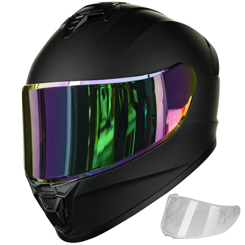 Auboa Motorcycle Helmets for Adult Men Women Full Face Lightweight Street Bike Racing DOT Helmet with Extra Clear Visor Model AUT801 Matte Black Medium