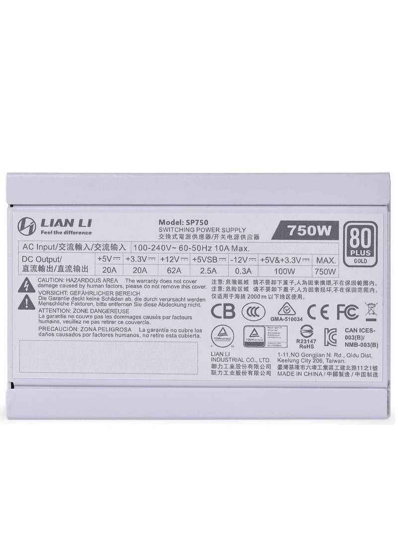 Lian Li SP750 750W 80 Plus Gold Certified Power Supply, Fully Modular, Active PFC, SFX Form Factor, White | G89.SP750W.00UK