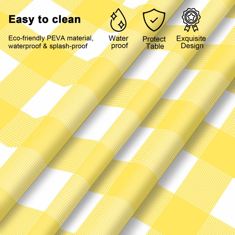 Mulbozy 4 Pcs Yellow Checkered Tablecloth 54 Ã—108 Inches Rectangle Yellow Gingham Tablecover Disposable Plastic Waterproof Table Cover for Outdoor Picnic, Kitchen, Holiday Birthday Party - Image 3