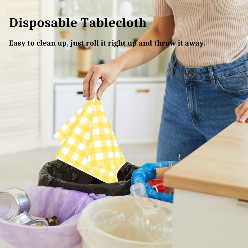 Mulbozy 4 Pcs Yellow Checkered Tablecloth 54 Ã—108 Inches Rectangle Yellow Gingham Tablecover Disposable Plastic Waterproof Table Cover for Outdoor Picnic, Kitchen, Holiday Birthday Party - Image 5