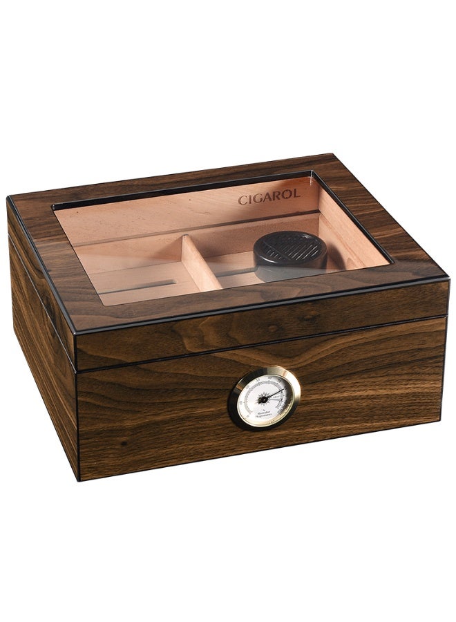 Hemingway Cigar Humidor Box – Black Walnut Wood Grain Finish, Cedar Lining, Hygrometer - Image 2