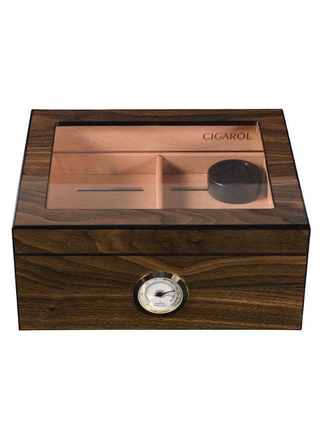 Hemingway Cigar Humidor Box – Black Walnut Wood Grain Finish, Cedar Lining, Hygrometer - Image 1