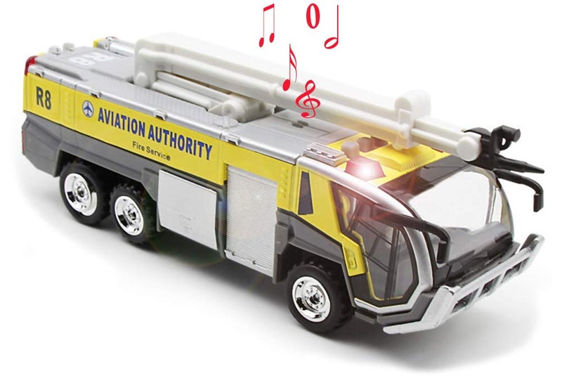 Ailejia Airport Fire Trucks Toy for Boys Fire Engine Toys Fire Engine Pullback Friction Toy Airport Rescue Diecast Vehicle Model Yellow - Image 3