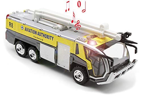 Ailejia Airport Fire Trucks Toy for Boys Fire Engine Toys Fire Engine Pullback Friction Toy Airport Rescue Diecast Vehicle Model Yellow - Image 1