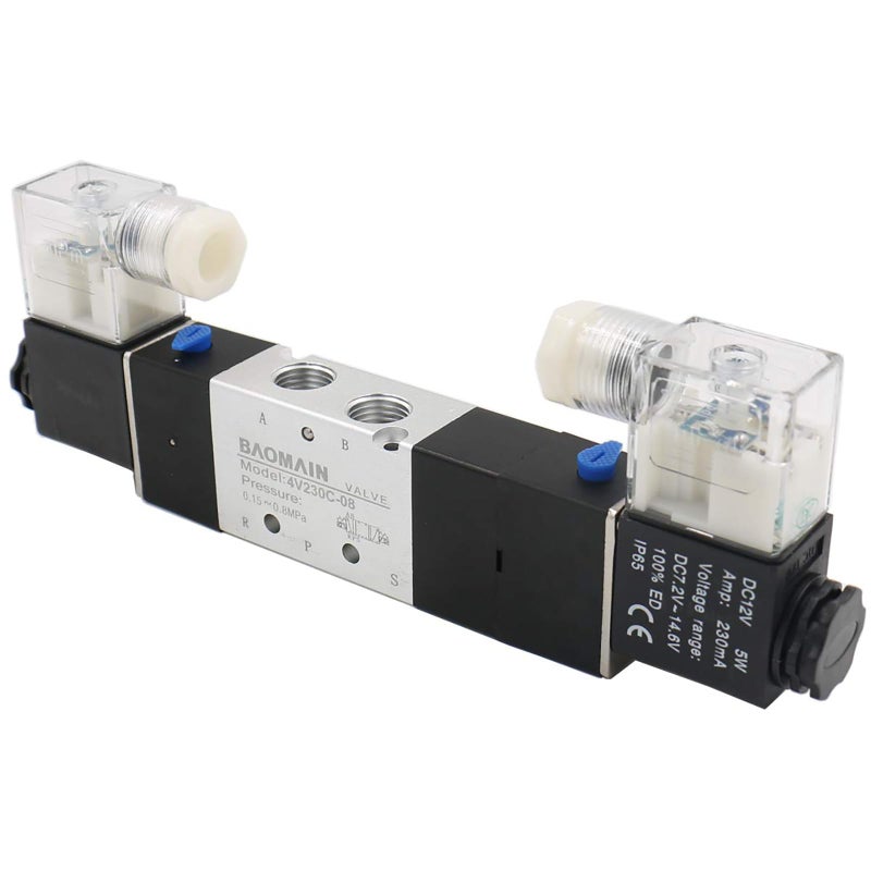 Baomain Pneumatic Solenoid Air Valve 4V230C08 DC 12V 5 Way 3 Position PT14 Internally Piloted Acting Type Double Electrical Control Midst Closed