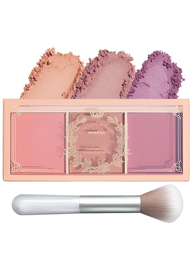 PIPLYKI Dream Girl Three Color Blush Tray,3 Color Matte Pink Blush Palette with Brush, Long Lasting Cheek Makeup, Smooth and Light Blush Powder for Face Beauty-#02 - Image 1