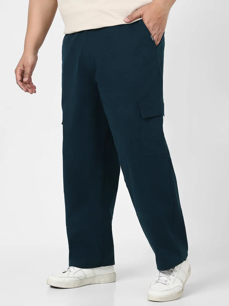 Urbano Plus Men's Navy Loose Baggy Fit Solid Cargo Chino Pant with 6 Pockets Non-Stretchable