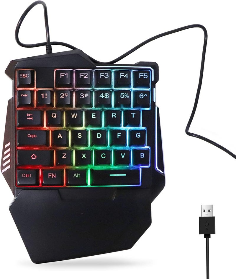 Denash RGB الألعاب لوحة المفاتيح ، الإضاءة الخلفية الملونة لوحة مفاتيح الألعاب ذات يد واحدة مادة ABS الصامتة 35 مفاتيح لوحة المفاتيح للألعاب الكمبيوتر واجهة USB - Image 1