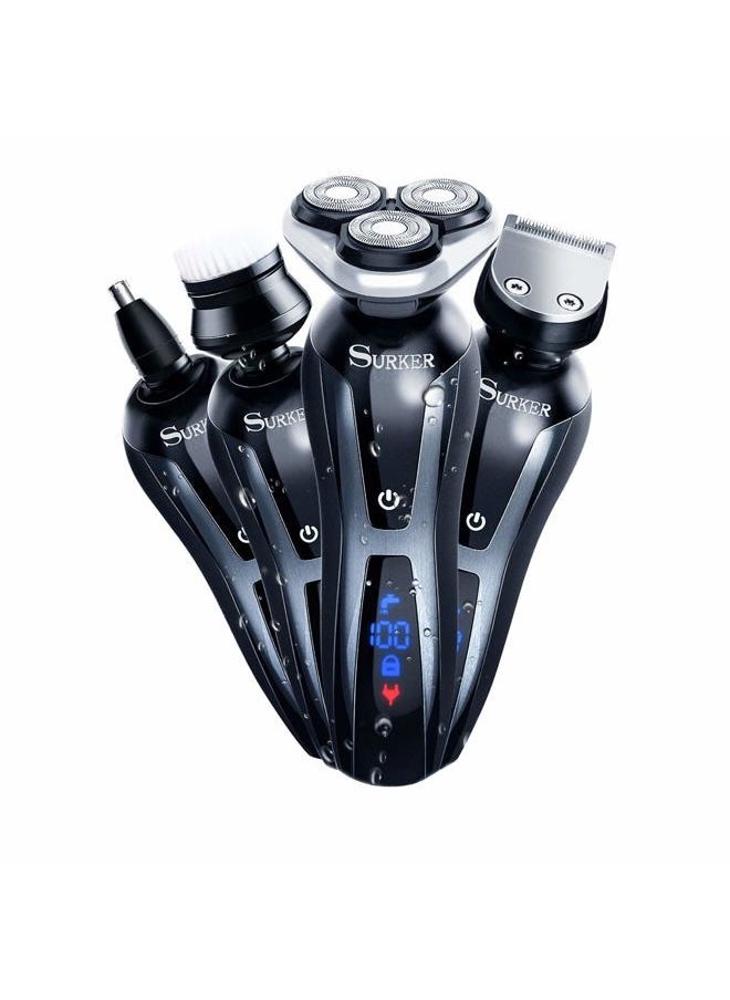 SURKER Electric Shaver Razor Cordless Beard Trimmer for Men Nose Hair Trimmer 3 in 1 Trimmer Grooming Kit Plus 1 Facial Cleansing Brush Waterproof USB Rechargeable Dry Wet  - Image 1