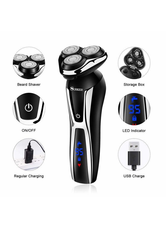 SURKER Electric Shaver Razor Cordless Beard Trimmer for Men Nose Hair Trimmer 3 in 1 Trimmer Grooming Kit Plus 1 Facial Cleansing Brush Waterproof USB Rechargeable Dry Wet  - Image 4