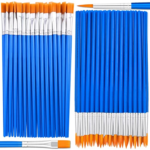 anezus Small Paint Brushes Bulk, Anezus 50 Pcs Flat Tip Paint Brushes with Round Acrylic Paint Brushes Set Craft Brushes for Classroom Acrylic Watercolor Canvas Face Painting Touch Up - Image 1