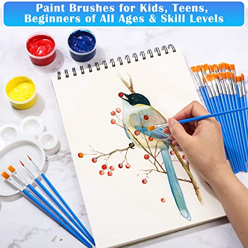 anezus Small Paint Brushes Bulk, Anezus 50 Pcs Flat Tip Paint Brushes with Round Acrylic Paint Brushes Set Craft Brushes for Classroom Acrylic Watercolor Canvas Face Painting Touch Up - Image 2