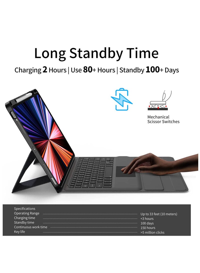 بروتيكت غطاء لوحة مفاتيح جلدي لجهاز آيباد برو 12.9 بوصة من PROTECT | مفاتيح بإضاءة خلفية ولوحة تتبع | منفذ شحن Type-C | دعم الإيماءات المتعددة | متوافق مع iPad Pro 12.9 (A2229/A2233/A1876/A1895/A1983) - Image 4