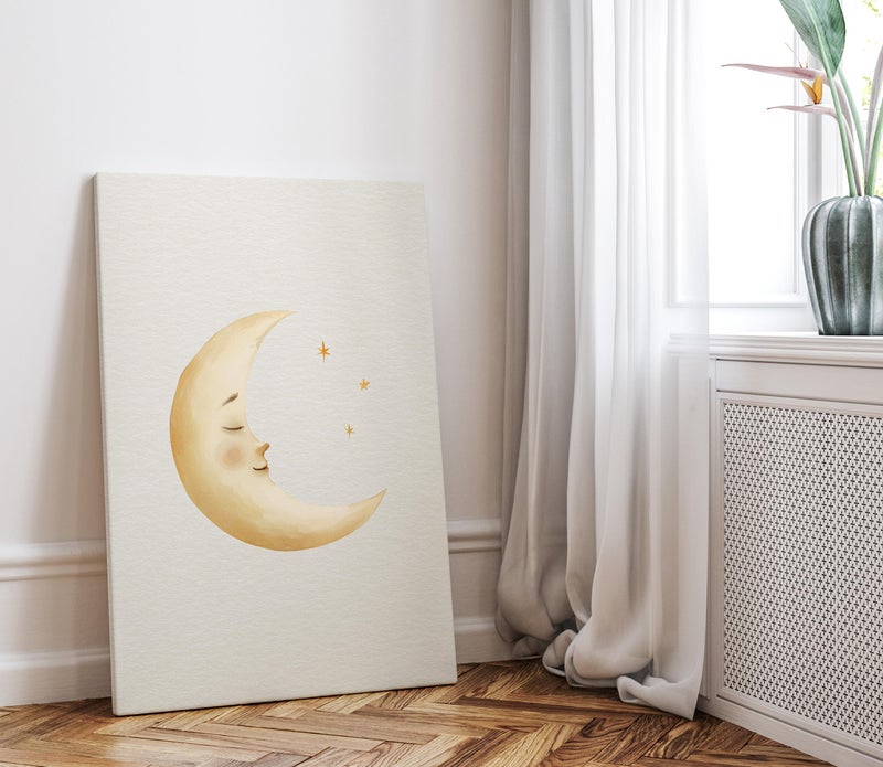 TNESSENTIAL Crescent Moon Soft Watercolor Wall Art Poster or Canvas Print, Pastel Beige Warm Yellow Celestial Print, Minimalist Nursery Print, Kids Room - Image 4