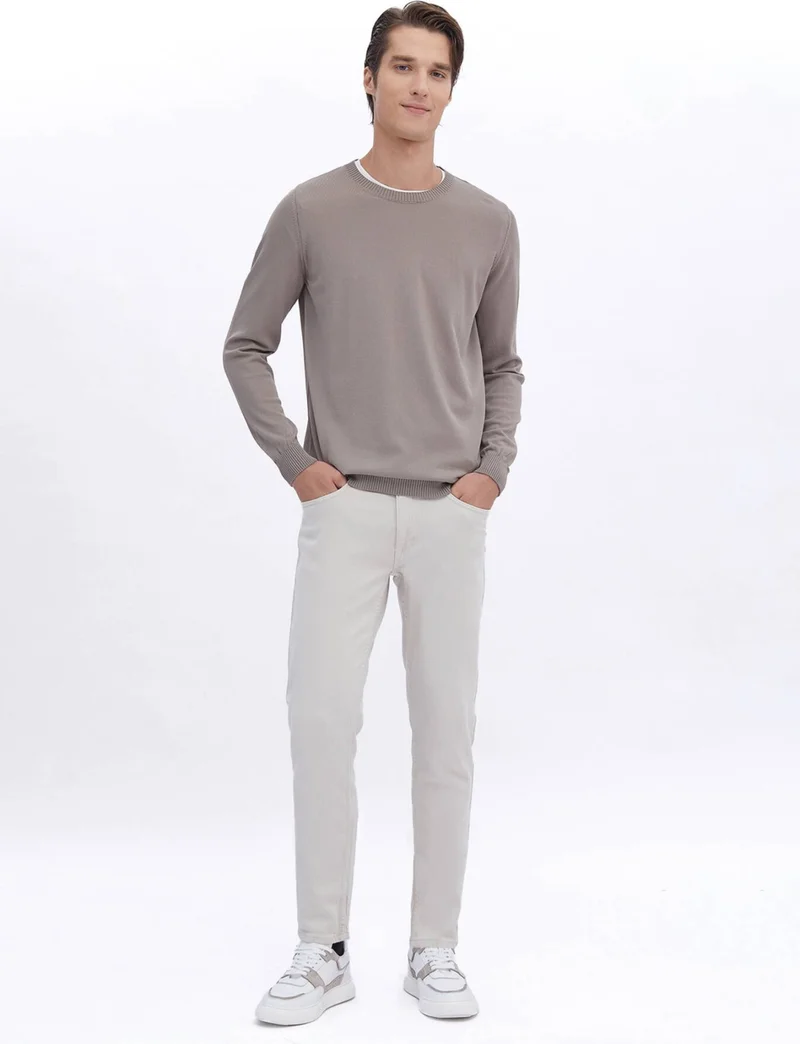 Kip Light Mink Crew Neck Plain Knitted Sweater