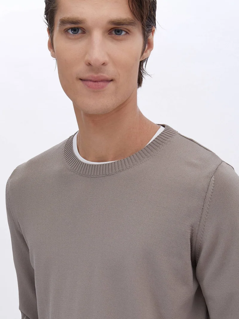 Kip Light Mink Crew Neck Plain Knitted Sweater