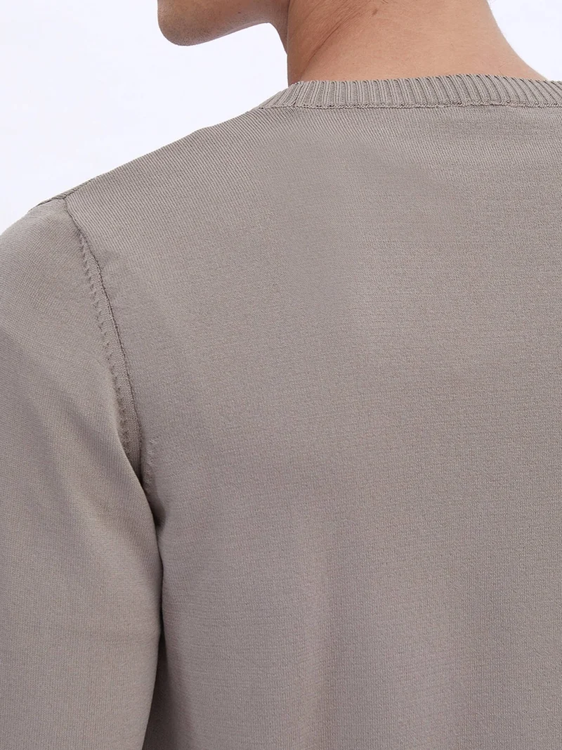 Kip Light Mink Crew Neck Plain Knitted Sweater