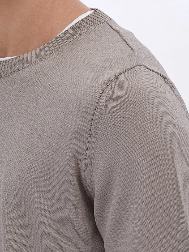 Kip Light Mink Crew Neck Plain Knitted Sweater