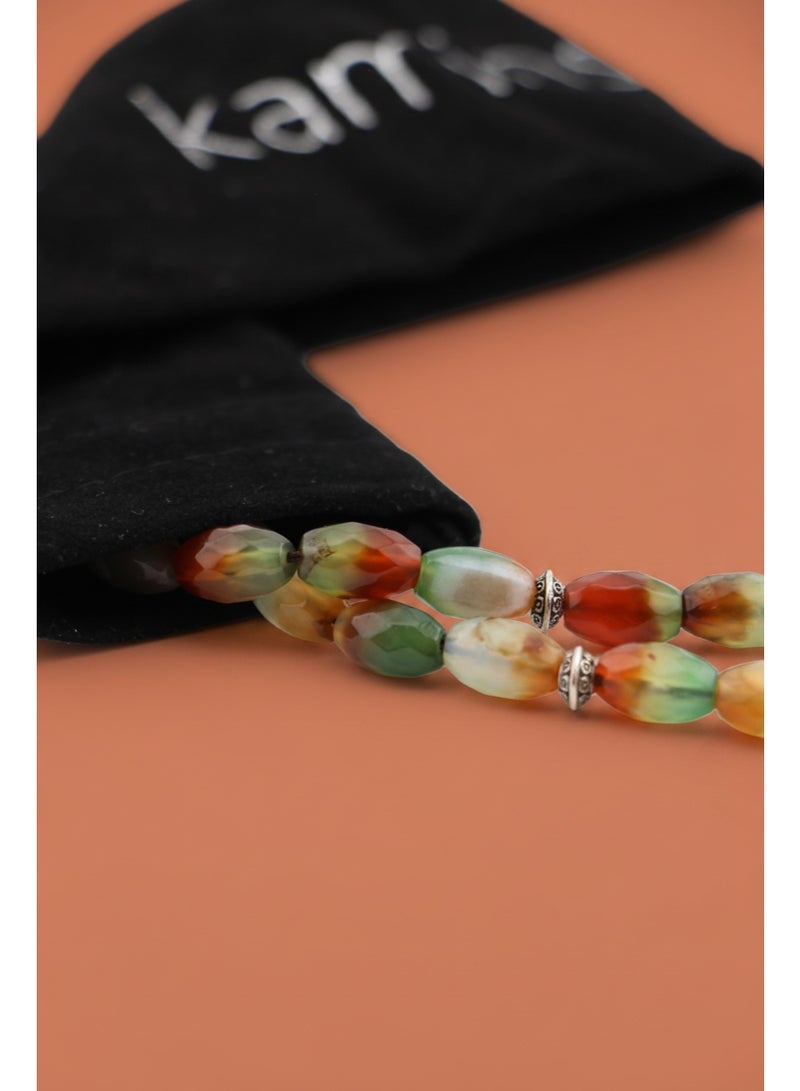 Kamins Collection Faceted Green & Orange Agate (Aqeeq) Tasbih/Prayer Beads/33beads - Image 2