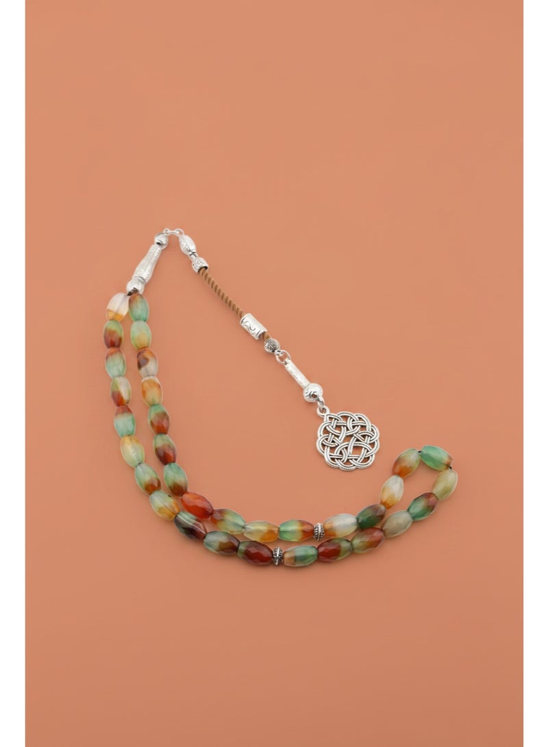 Kamins Collection Faceted Green & Orange Agate (Aqeeq) Tasbih/Prayer Beads/33beads - Image 4