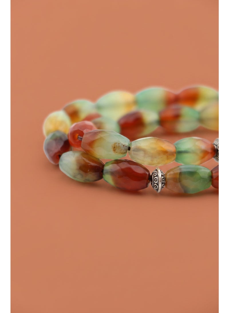 Kamins Collection Faceted Green & Orange Agate (Aqeeq) Tasbih/Prayer Beads/33beads - Image 5