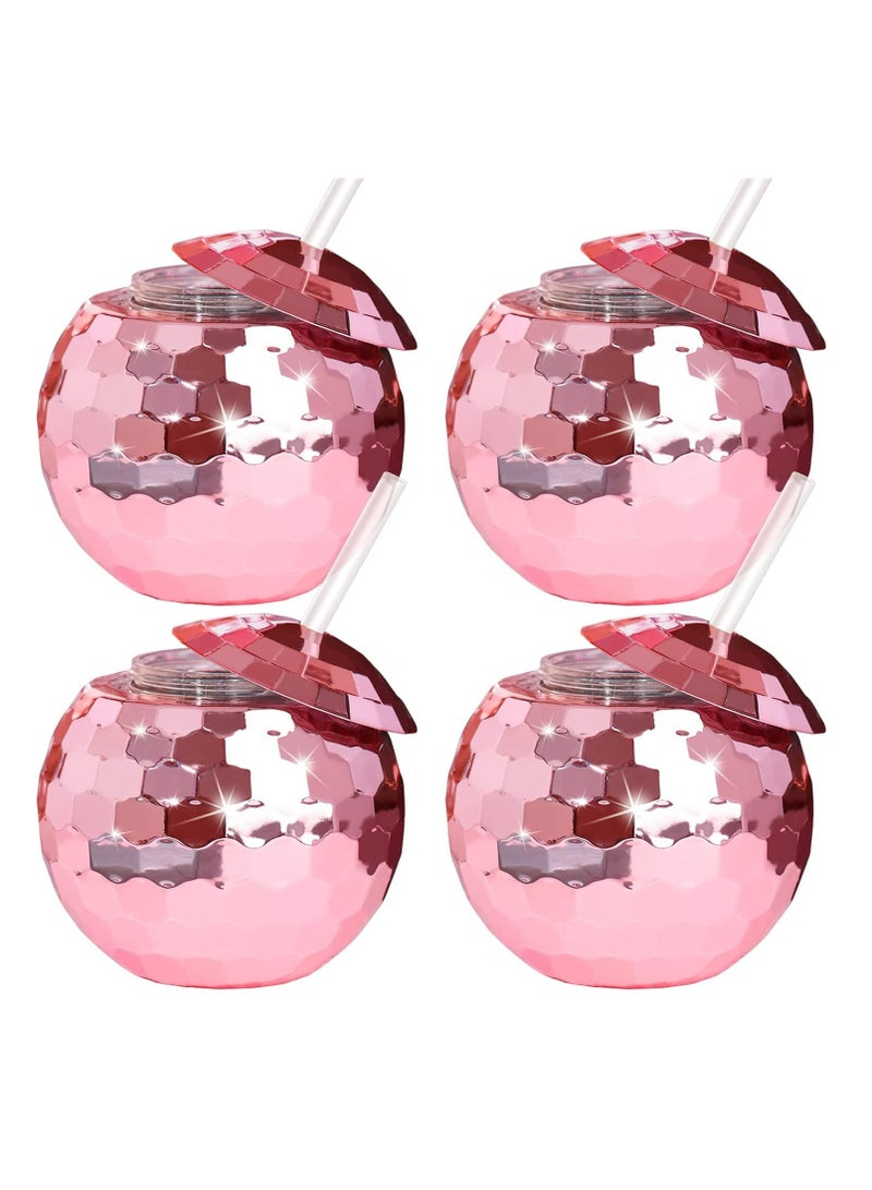 Oasisgalore 4 Pieces Decorative Ball Cups  Ball Tumbler Flash Balls Decoration Cup with Lid and Straw Drinking Syrup Tea Bottle for Party  - Image 1