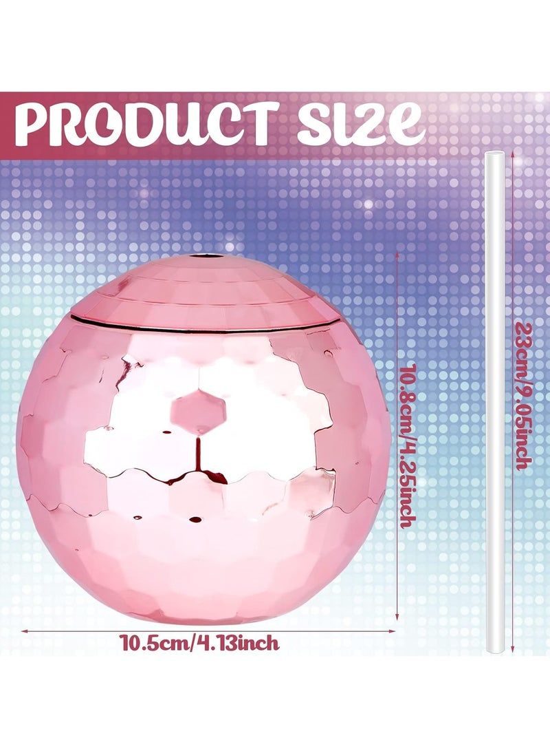 Oasisgalore 4 Pieces Decorative Ball Cups  Ball Tumbler Flash Balls Decoration Cup with Lid and Straw Drinking Syrup Tea Bottle for Party  - Image 2