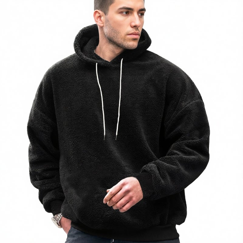 Men's Plus Size Hooded Fleece Sweatshirt Casual Winter Warm Hoodie - Image 2