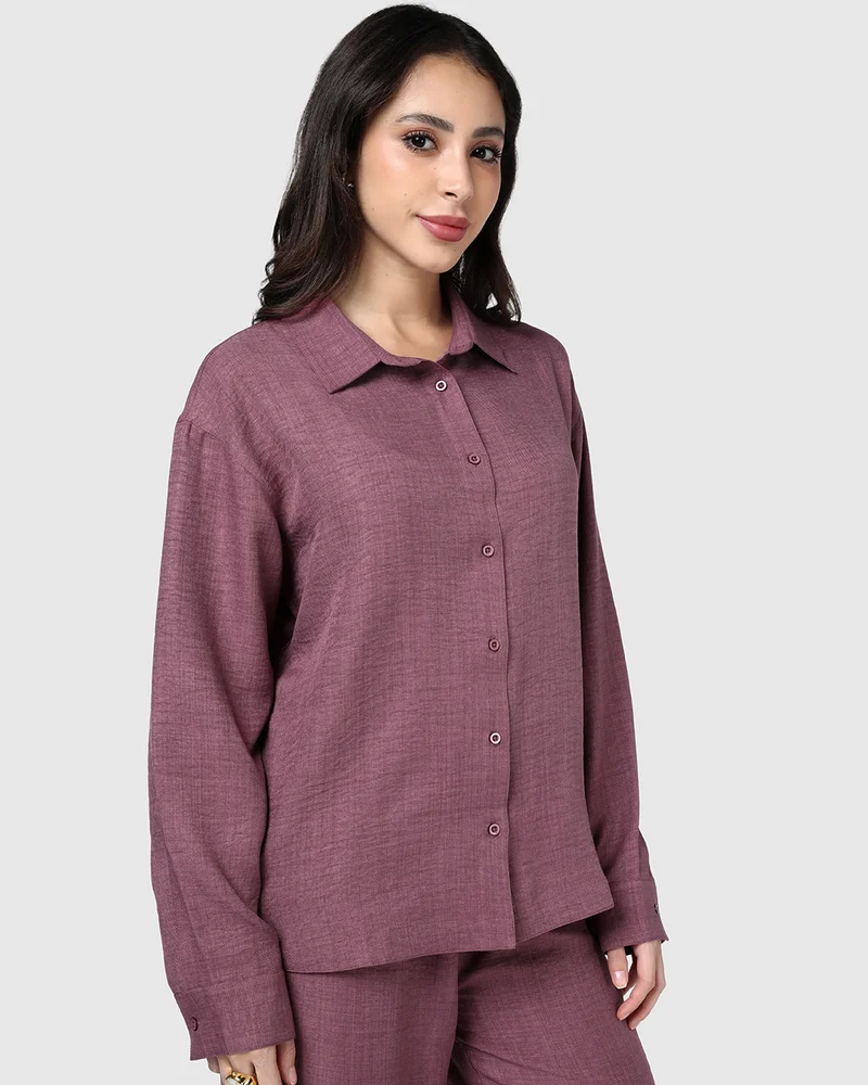 بيواكوف Women's Dark Mauve Textured Oversized Shirt