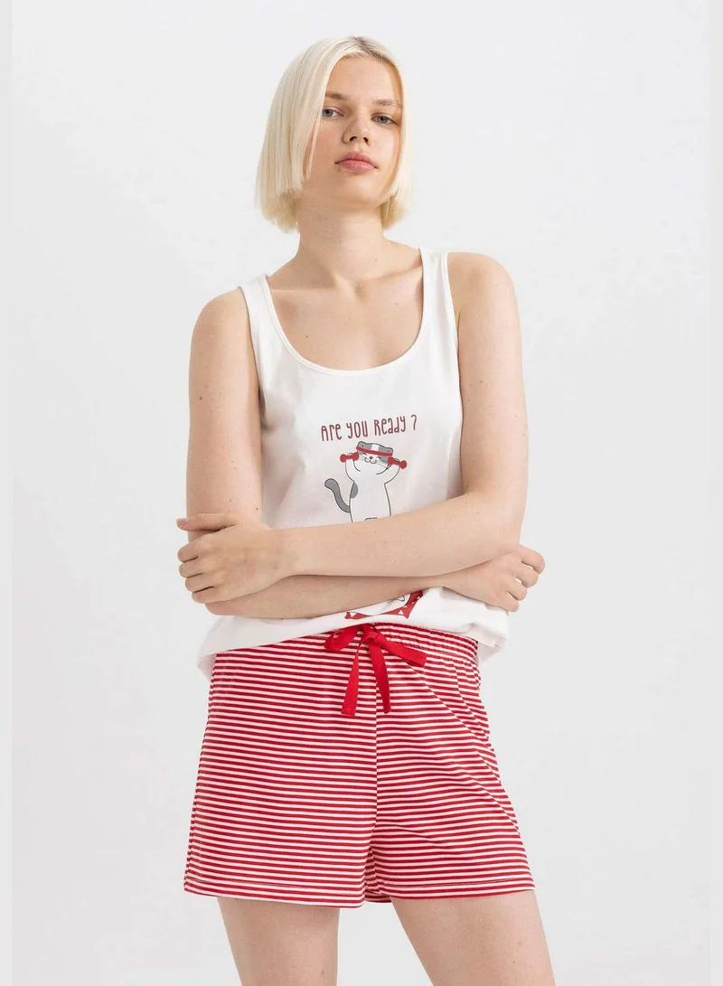 DeFacto Fall in Love Printed Sleeveless Pajama Set with Shorts