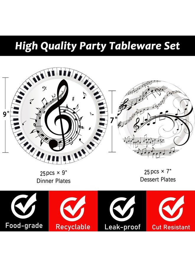 HSPAIDYP 50Pcs Musical Notes Party Supplies Music Paper Plates Tableware Set 9" Music Notes Dinner Plates 7"Music Dessert Plates for Music Themed Karaoke Jazz Party Music Birthday Party Decorations Serve 25 - Image 2