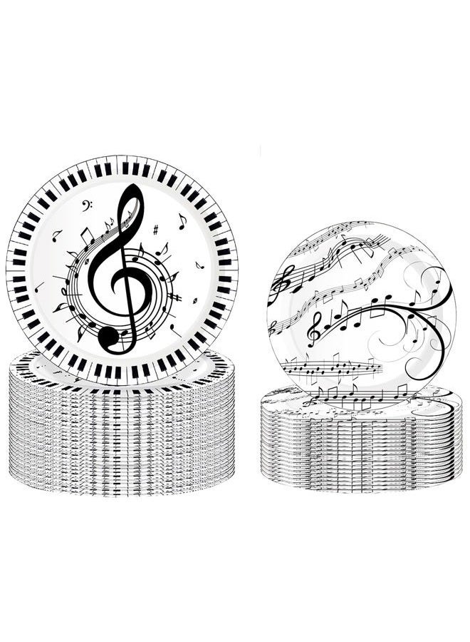 HSPAIDYP 50Pcs Musical Notes Party Supplies Music Paper Plates Tableware Set 9" Music Notes Dinner Plates 7"Music Dessert Plates for Music Themed Karaoke Jazz Party Music Birthday Party Decorations Serve 25 - Image 1