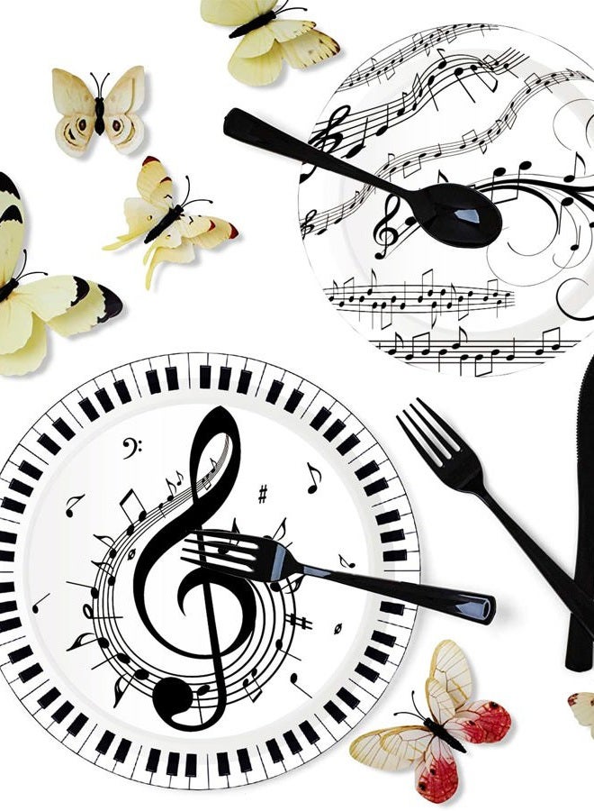 HSPAIDYP 50Pcs Musical Notes Party Supplies Music Paper Plates Tableware Set 9" Music Notes Dinner Plates 7"Music Dessert Plates for Music Themed Karaoke Jazz Party Music Birthday Party Decorations Serve 25 - Image 3