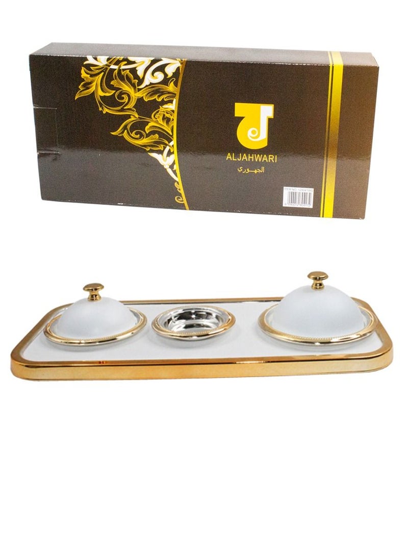 ALJAWAHER - High Quality  Luxurious Tray and bowl set ,decorated Dates and sweet bowls with lid and tray, Arabic Traditional way of serving - Image 1