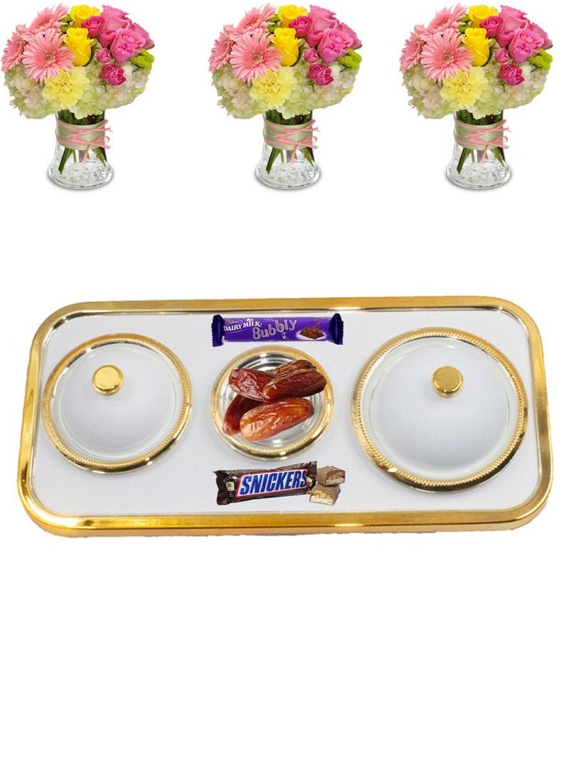 ALJAWAHER - High Quality  Luxurious Tray and bowl set ,decorated Dates and sweet bowls with lid and tray, Arabic Traditional way of serving - Image 1