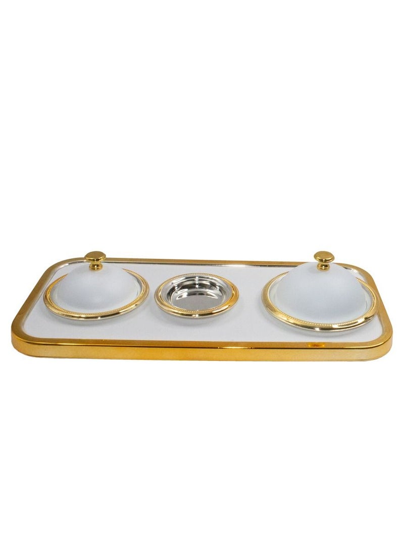 ALJAWAHER - High Quality  Luxurious Tray and bowl set ,decorated Dates and sweet bowls with lid and tray, Arabic Traditional way of serving - Image 1