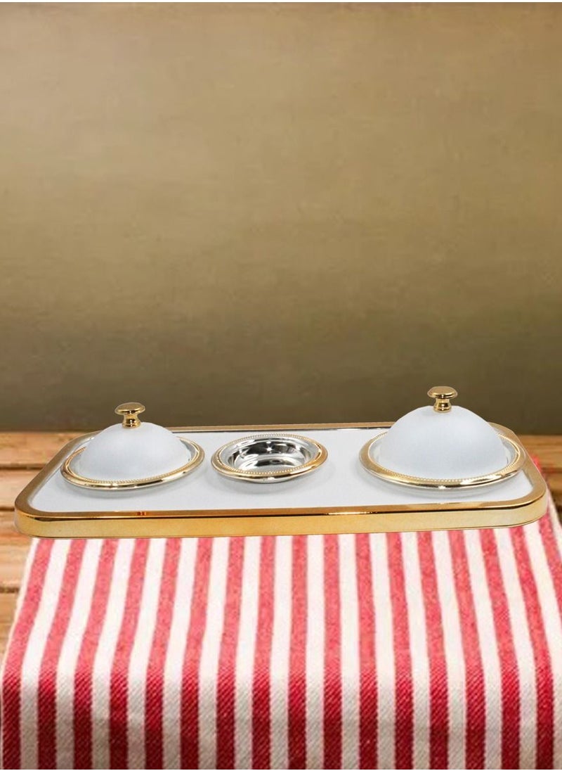 ALJAWAHER - High Quality  Luxurious Tray and bowl set ,decorated Dates and sweet bowls with lid and tray, Arabic Traditional way of serving - Image 1