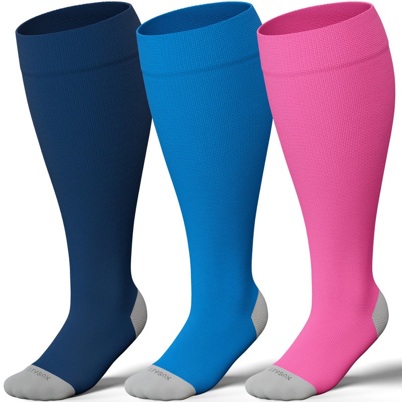 LEVSOX Wide Calf Compression Socks for Women Men Plus Size 15-20 mmHg Extra Large Knee High Support Sock for Nurses Pregnant Travel - Image 1