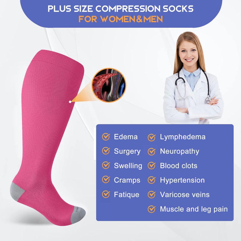 LEVSOX Wide Calf Compression Socks for Women Men Plus Size 15-20 mmHg Extra Large Knee High Support Sock for Nurses Pregnant Travel - Image 5