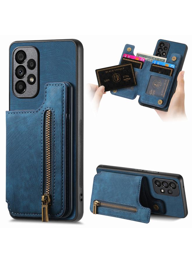 Green Tiger For Samsung Galaxy A73 5G Retro Leather Zipper Wallet Back Phone Case(Blue)