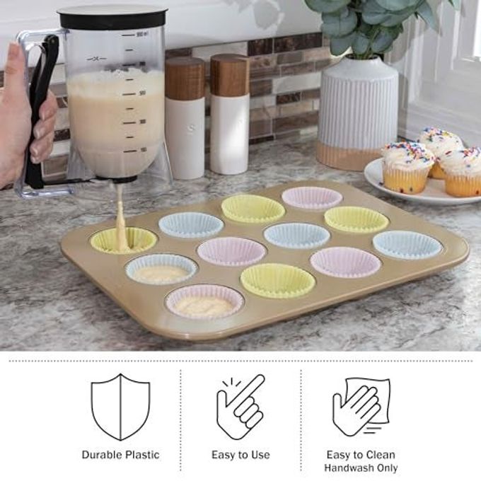 Chef Buddy Pancake Batter Dispenser 4-Cup Batter Dispenser with Squeeze Handle for Pancakes, Waffles, Muffins, and Crepes Baking Tools (Black) - Image 3
