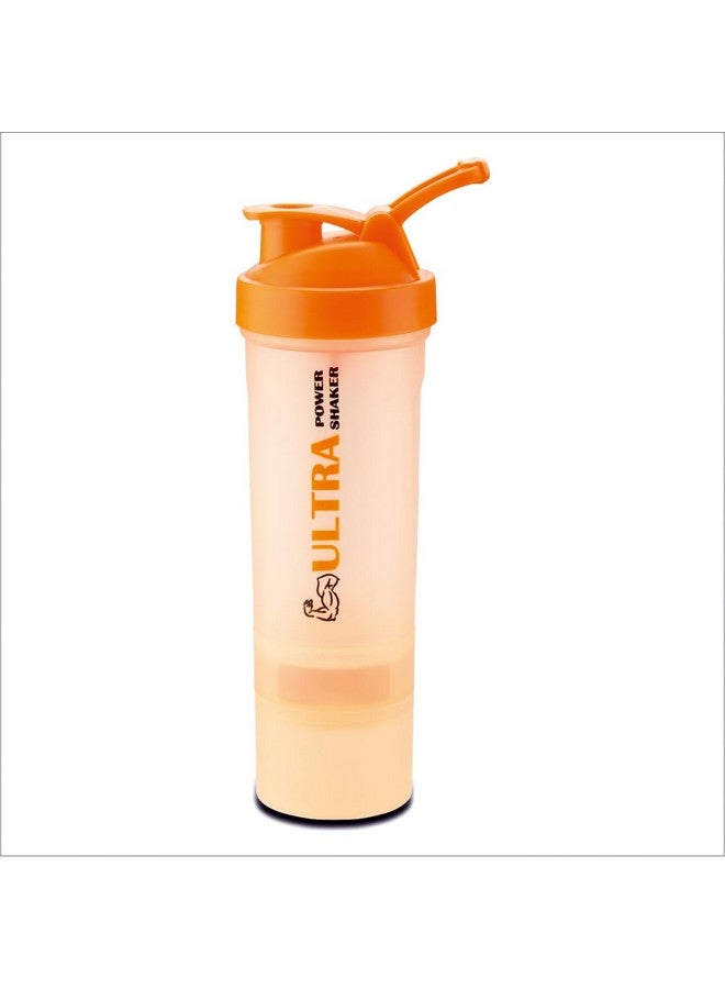 Trueware Trueware Ultra Power Gym Shaker (3+1) | Plastic | 600 ML With Extra Compartment | Orange | Leak Proof | Ideal for Protein | Preworkout and BCAAs, BPA Free | Ideal Workout Blender for Fitness Lovers - Image 1