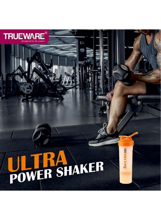 Trueware Trueware Ultra Power Gym Shaker (3+1) | Plastic | 600 ML With Extra Compartment | Orange | Leak Proof | Ideal for Protein | Preworkout and BCAAs, BPA Free | Ideal Workout Blender for Fitness Lovers - Image 5